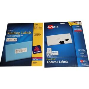 Avery 8160 Address Labels 1x2-5/8 White 1500 Count Laser Inkjet New 2-Pack
